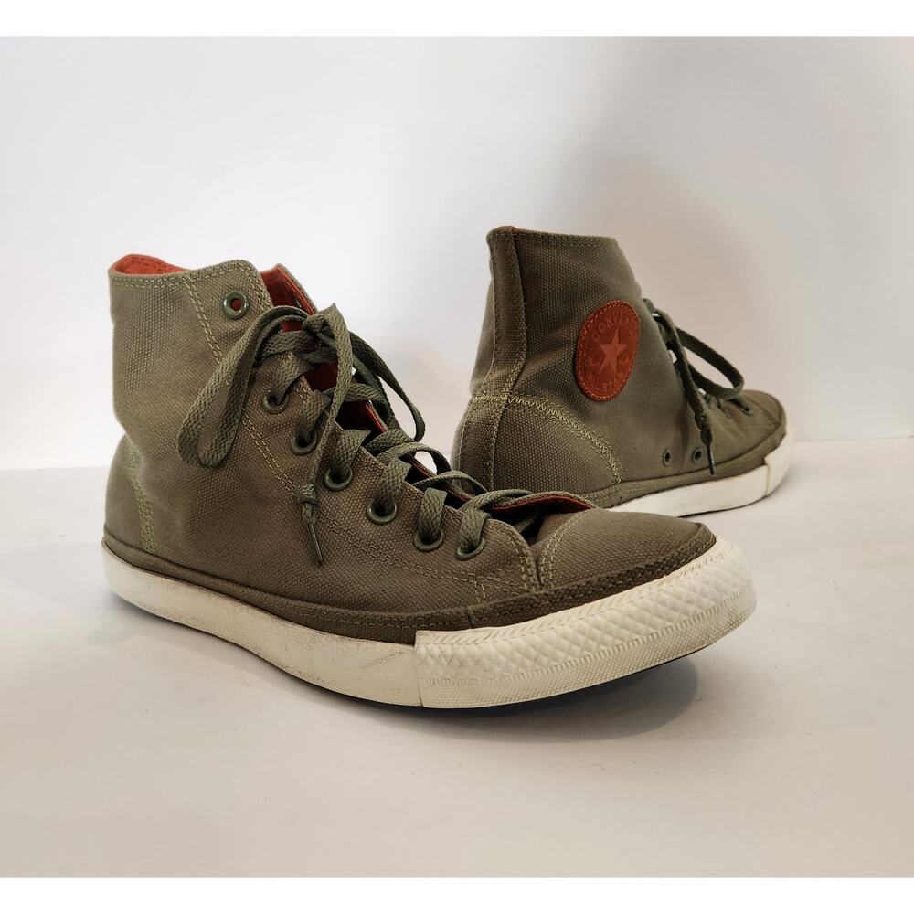 CONVERSE ALL STAR Green Orange Coarse Weave Canvas Hi Top Lace Up Sneaker Unisex